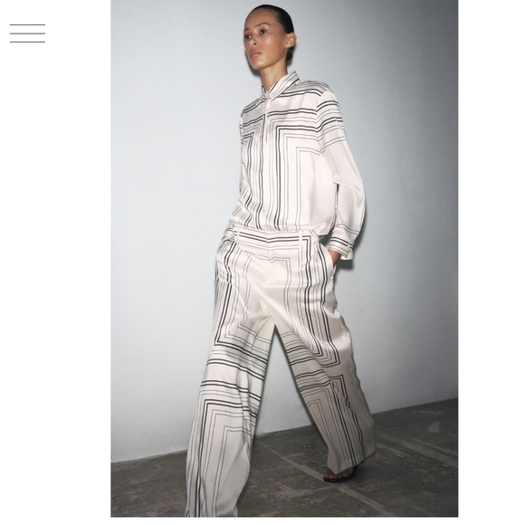 ZARA WOMAN COLLECTION Lapel collar shirt with long cuffed sleeves and trousers - Picture 1 of 12